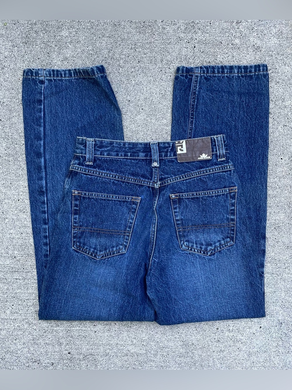 Y2k darkwash Raw Edge baggy skater jeans 26x27.5